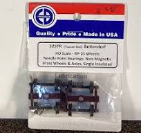 EB Products H.O. Scale 325TR Bettendorf Needle Point Bearings, Non-Magnetic Brass Wheels & Axels, Single Insulated