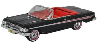 Oxford H.O. Scale 87CI61001 Convertible Tuxedo Black/Red Chevrolet Impala 1961