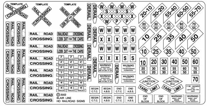 Blair Line H.O. Scale 101 Highway Signs -- Railroad Signs 1900-Present (black, white)