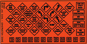 Blair Line H.O. Scale 104 Highway Signs -- Construction 1950s-Present (black, orange)