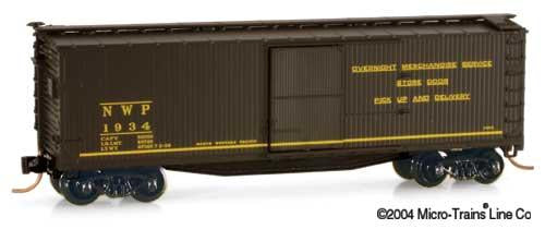 N Scale - Micro-Trains - 39140 - Boxcar, 40 Foot, Double Wood Sheathed - Northwestern Pacific - 1934