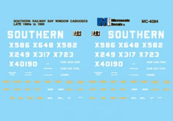 HO-Scale Microscale Decals Southern Railways Bay Window Cabooses (1960-90)  MC-4084