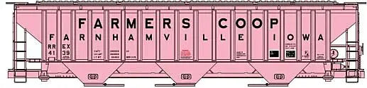 Accurail H.O. Scale Pullman-Standard 4750 3-Bay Covered Hopper - Kit -- Farmers Co-op Farnhamville, Iowa 4139 (pink, black)