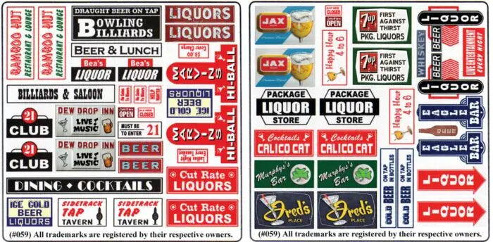 Blair Line H.O. Scale Tavern & Liquor Store Storefront & Advertising Signs