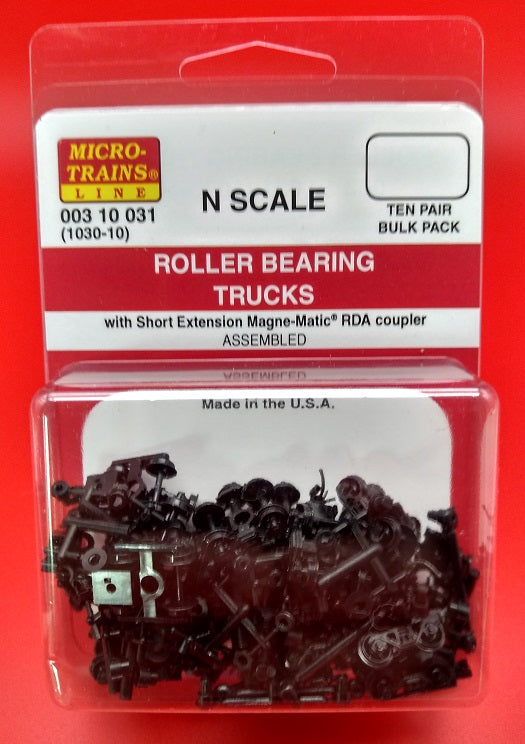 Micro Trains N Scale Roller Bearing Trucks w/ short ext. couplers 10pr (1030-10) 003 10 031