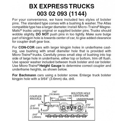 N Scale - Micro Trains - 003 02 093 BX Express Trucks with med.(+) ext. couplers 1 pr (1144)