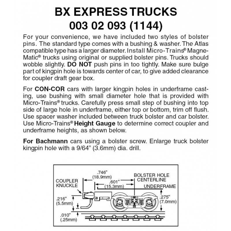 N Scale - Micro Trains - 003 02 093 BX Express Trucks with med.(+) ext. couplers 1 pr (1144)