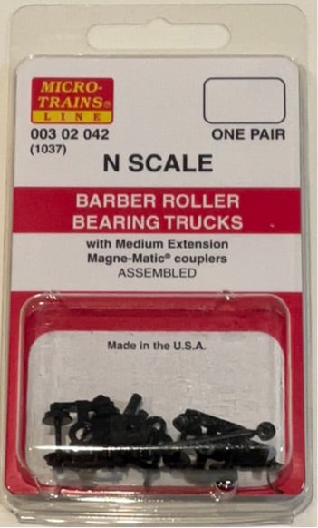 Micro-Trains N Scale Barber Roller Bearing Trucks w/ med. ext. couplers 1 pr. (1037) 003 02 042