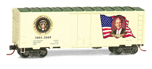 N Scale - Micro-Trains - 074 00 137 - Boxcar, 40 Foot, Steel Plug Door - Presidential Cars - George W. Bush: 2001-2009
