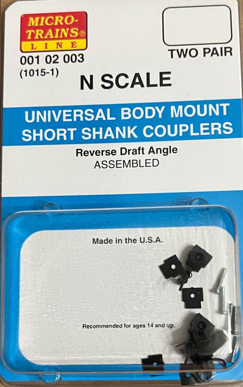 N Scale - Micro Trains - 001 02 003 - Universal Body Mount Couplers Short Shank Assembled (1015-1)