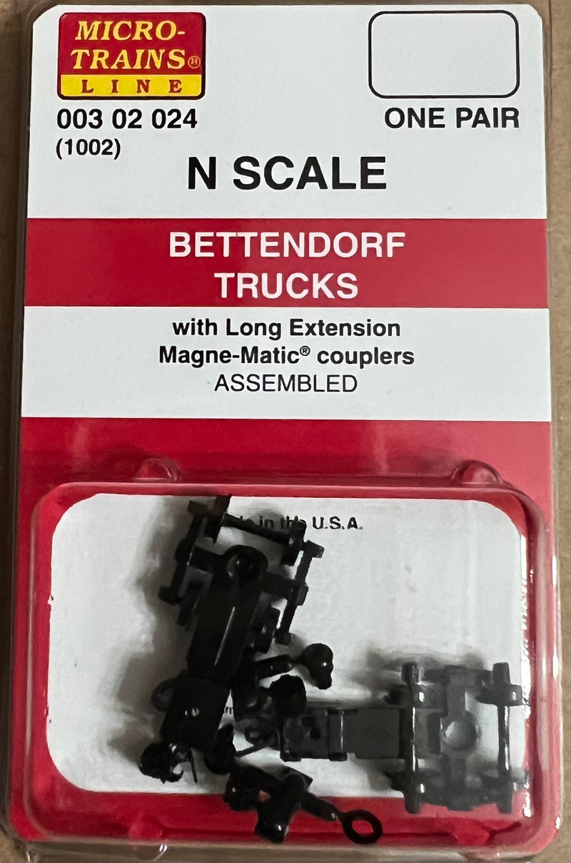 N Scale - Micro Trains - 003 02 044 Bettendorf Trucks w/ long ext. couplers 1 pr (1002)