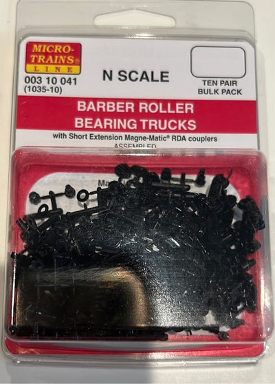 Micro Trains N Scale Barber Roller Bearing Trucks w/ short ext. couplers 10 pr (1035-10) 003 10 041