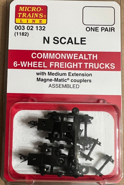 Micro-Trains N Scale 003 02 132 (1182) 6-wheel Commonwealth Freight Trucks w/med. ext. cplrs 1 pr