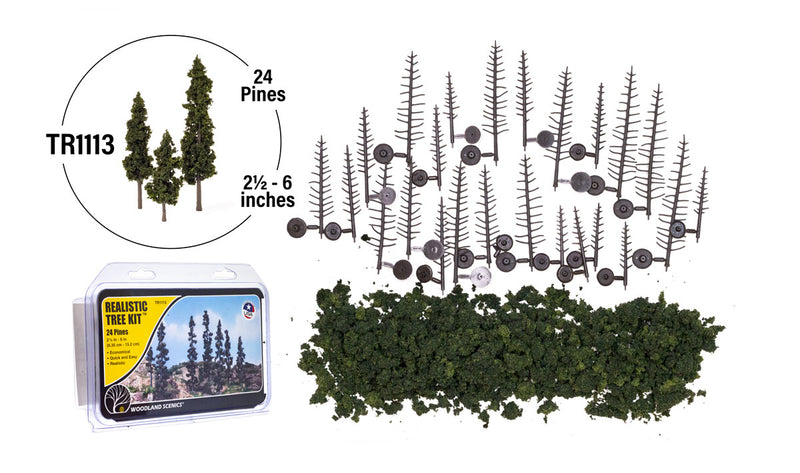 Woodland Scenics Realistic Tree Kit Forest Green 24 Pines TR1113 2 1/2 in - 6 in