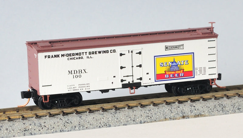 N Scale - Micro-Trains - 058 00 546 - Reefer, Ice, Wood - Frank McDermott Brewing - 100