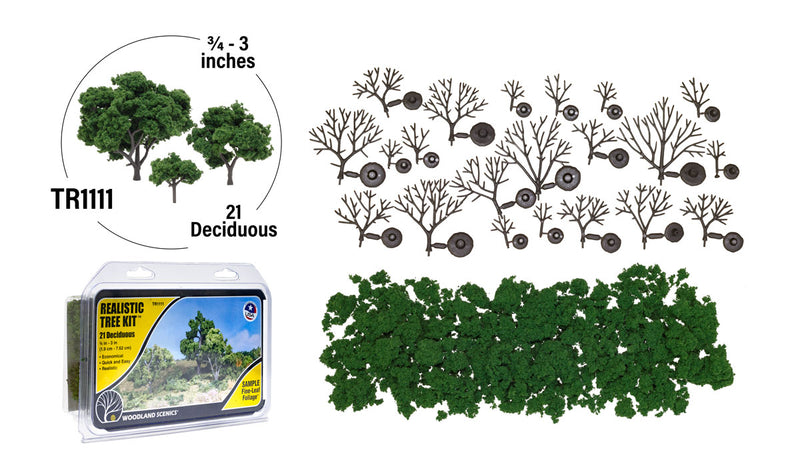 Woodland Scenics Realistic Tree Kit Medium Green 21 Deciduous TR1111 3/4 in - 3 in
