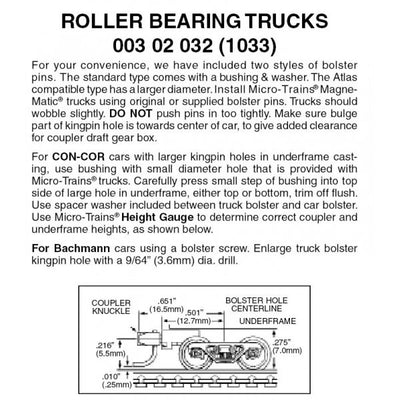 Micro Trains N Scale Roller Bearing Trucks w/ med. ext. couplers 1 pr. (1033) 003 02 032