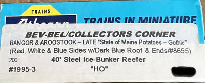 Athearn Blue Box H.O. Scale Bangor & Aroostook - 40’ Ice-Bunker Reefer # 8655 - 1995-3