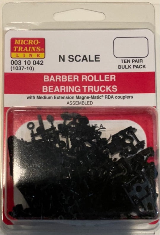 Micro Trains N Scale Barber Roller Bearing Trucks w/ med. ext. couplers 10 pr. (1037-10) 003 10 042