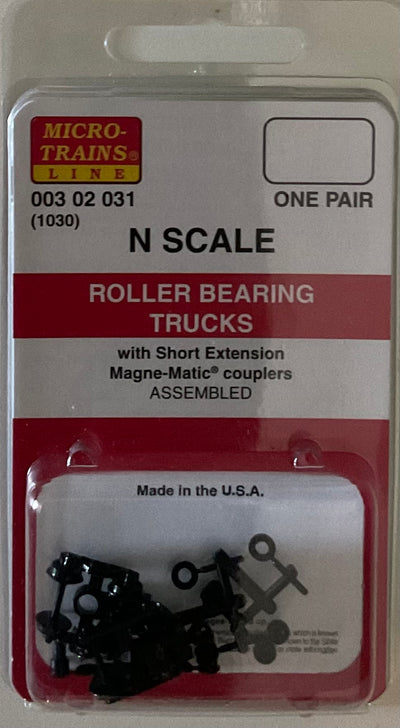 Micro Trains N Scale Roller Bearing Trucks with short ext. couplers 1 pr. (1030) 003 02 031