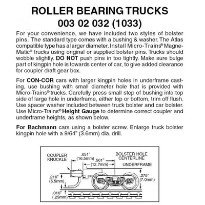 N Scale - Micro Trains - 003 02 032 Roller Bearing Trucks w/ med. ext. couplers 1 pr. (1033)
