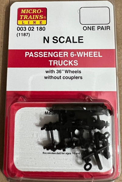 N Scale - Micro Trains - 003 02 180 6-wheel Passenger Truck 36" Wheels 1 pr (1187)