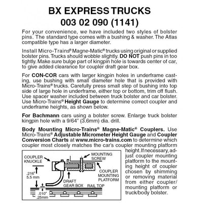 Micro-Trains N Scale 003 02 090 (1141) BX Express Trucks w/o couplers 1 pr