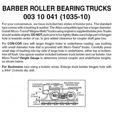 Micro Trains N Scale Barber Roller Bearing Trucks w/ short ext. couplers 10 pr (1035-10) 003 10 041