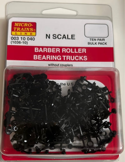 Micro Trains N Scale 003 10 040 (1036-10) Barber Roller Bearing Trucks w/o couplers 10 pr