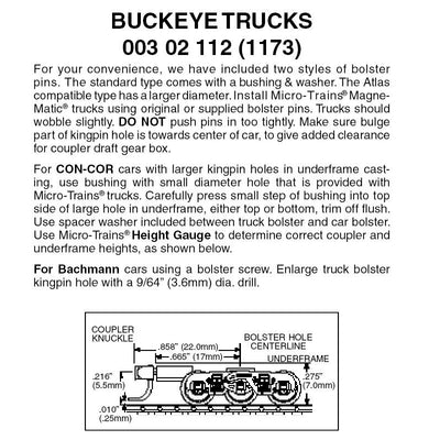 N Scale - Micro Trains - 003 02 112 Buckeye 6-wheel Trucks w/ med. ext. couplers 1 pr (1173)
