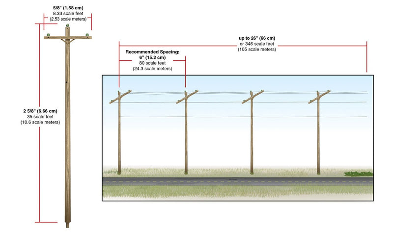 Woodland Scenics N Scale Single Crossbar Pre-Wired Poles US2250