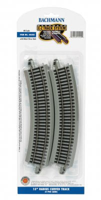 Bachmann - H.O. Scale - 44505 - 15" RADIUS CURVED w Nickel Silver Rails and Gray Roadbed (4 per card)