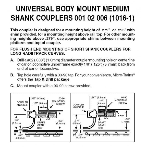 Micro-Trains N Scale 001 02 006 (1016-1) Universal BMC Medium Shank Assembled