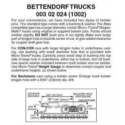 N Scale - Micro Trains - 003 02 044 Bettendorf Trucks w/ long ext. couplers 1 pr (1002)