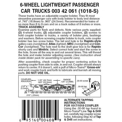 Micro-Trains N Scale 6-Wheel Passenger Car Trucks w/ adj. couplers Silver 1pr (1018S) 003 42 061