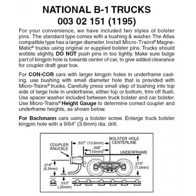 N Scale - Micro Trains - 003 02 151 National B-1 Trucks w/ short ext. couplers 1 pr (1195)