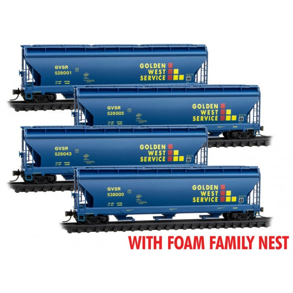 N Scale - Micro-Trains - 993 00 199 - Covered Hopper, 3-Bay, ACF 4650 - Golden West Service - 4-Pack