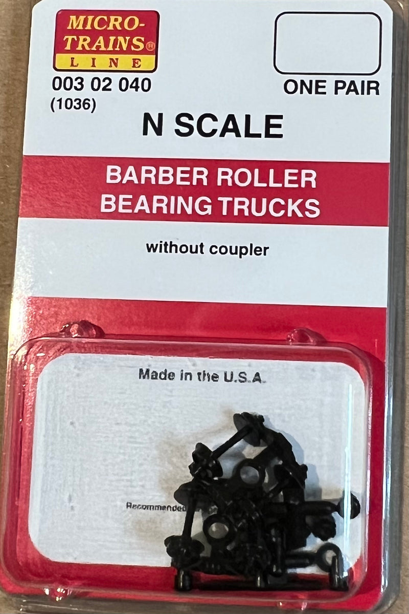 Micro-Trains N Scale 003 02 040 (1036) Barber Roller Bearing Trucks w/o couplers 1 pr