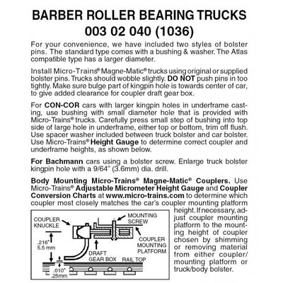 N Scale - Micro Trains - 003 02 040 Barber Roller Bearing Trucks w/o couplers 1 pr (1036)
